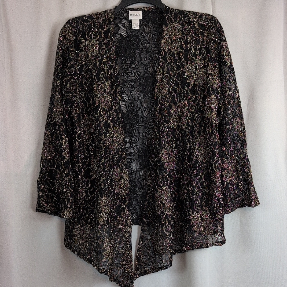 Chico's Black and Gold Lace‎ Cardigan